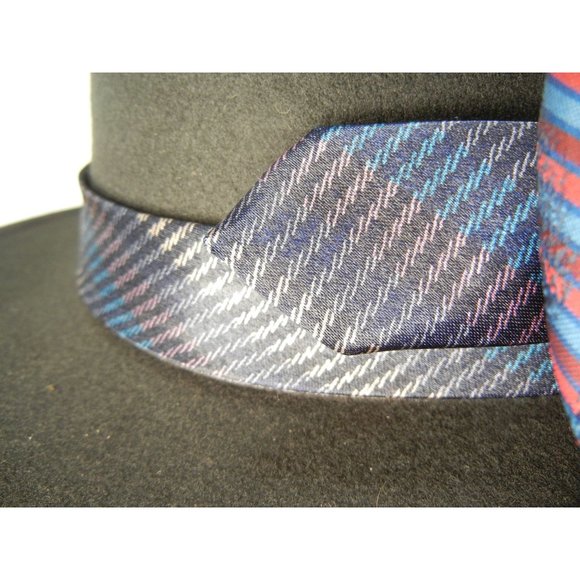 .Boho Fedora woman's fancy big bow hat, Black fedora with blue and red beaded ha - Picture 5 of 5